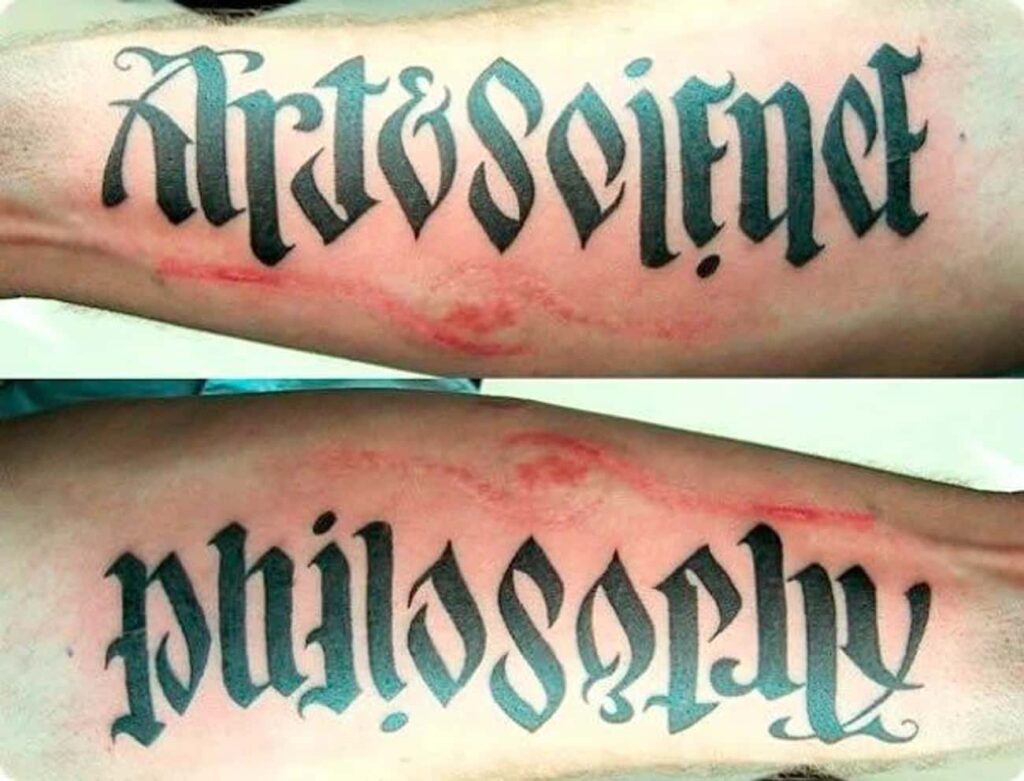 Philosophy Art and Science ambigram tattoo
